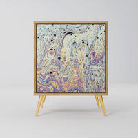 SIDEBOARD MOSAIC OF COLORS, Eichefarben, 57,5x42x75,5 cm, Goldfarbene Metallfüße - Eichefarben/Goldfarben, Holzwerkstoff/Metall (57.5/75.5/42cm) - SpaceRebels