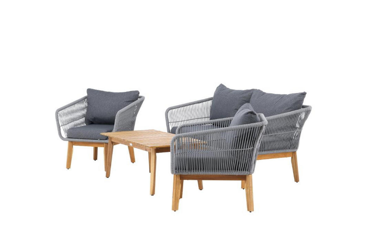 LOUNGE-SET, Chania, Grau, Akazie., 60 x 110 x 45 cm, 4-teilig - Grau, Holz - ebuy24