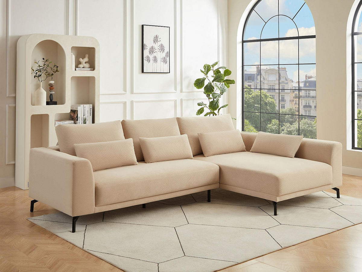 ECKSOFA - Ecke rechts - Strukturstoff - Beige - TILANIA - Beige, Textil (280/172cm) - Vente-Unique