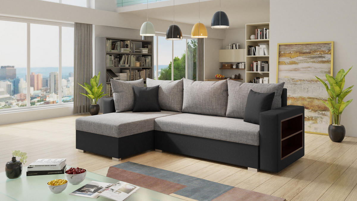 ECKSOFA Lord, Seite: Links - Schwarz/Grau, Holz/Textil (238/141cm) - Sofnet