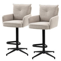 BARSTUHL - 2er-Set - Höhenverstellbar - Cord / Eisen - Beige, Textil/Metall (54/100/58cm) - home24