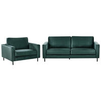 SADA POHOVEK 4-místná Sametová látka Tmavě zelená Savalen - černá/tmavě zelená, textil (204/87/91cm) - Beliani