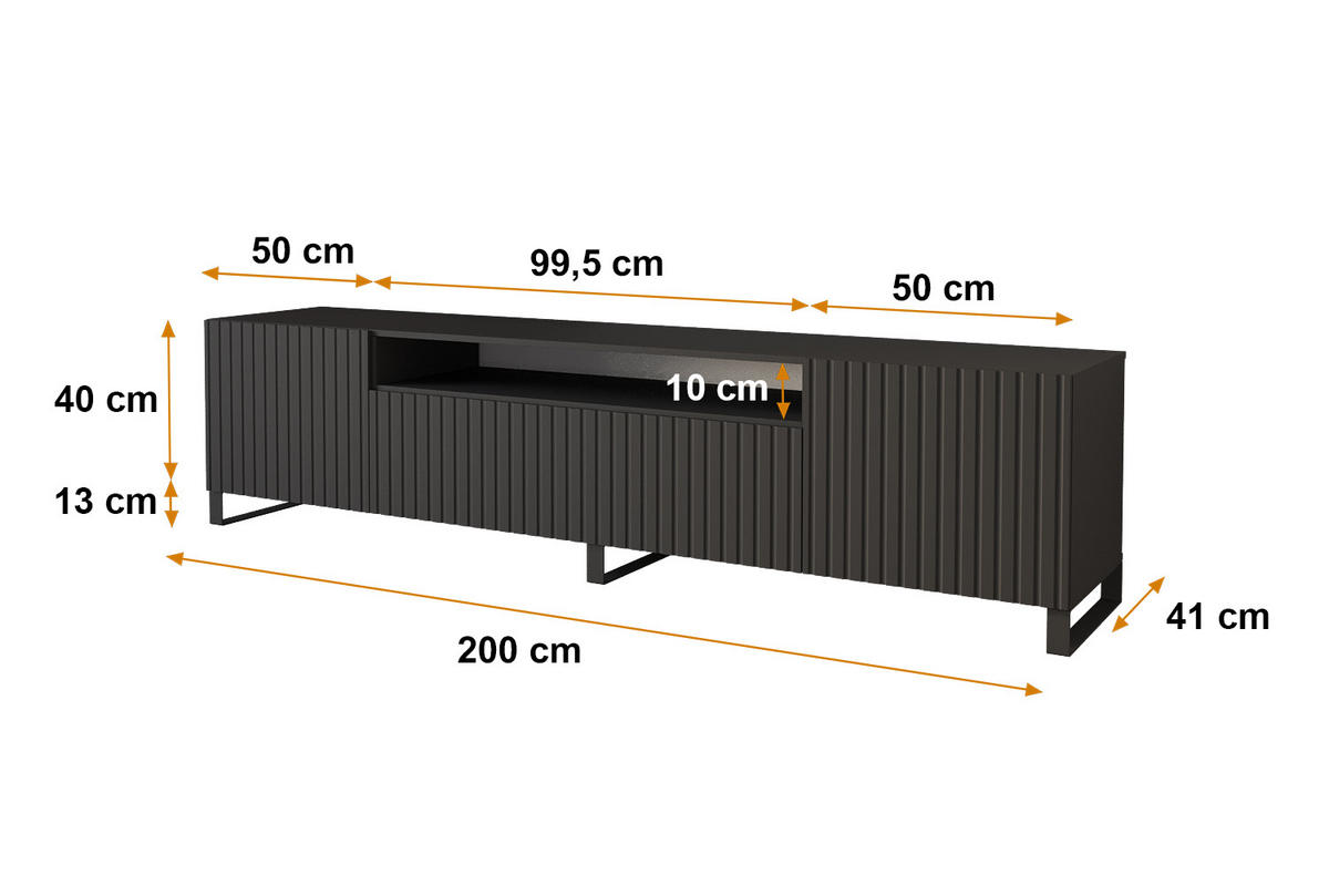 LOWBOARD KITO-S 200x53x41 cm - Schwarz - Schwarz, Holzwerkstoff (200/53/41cm) - ALTDECOR