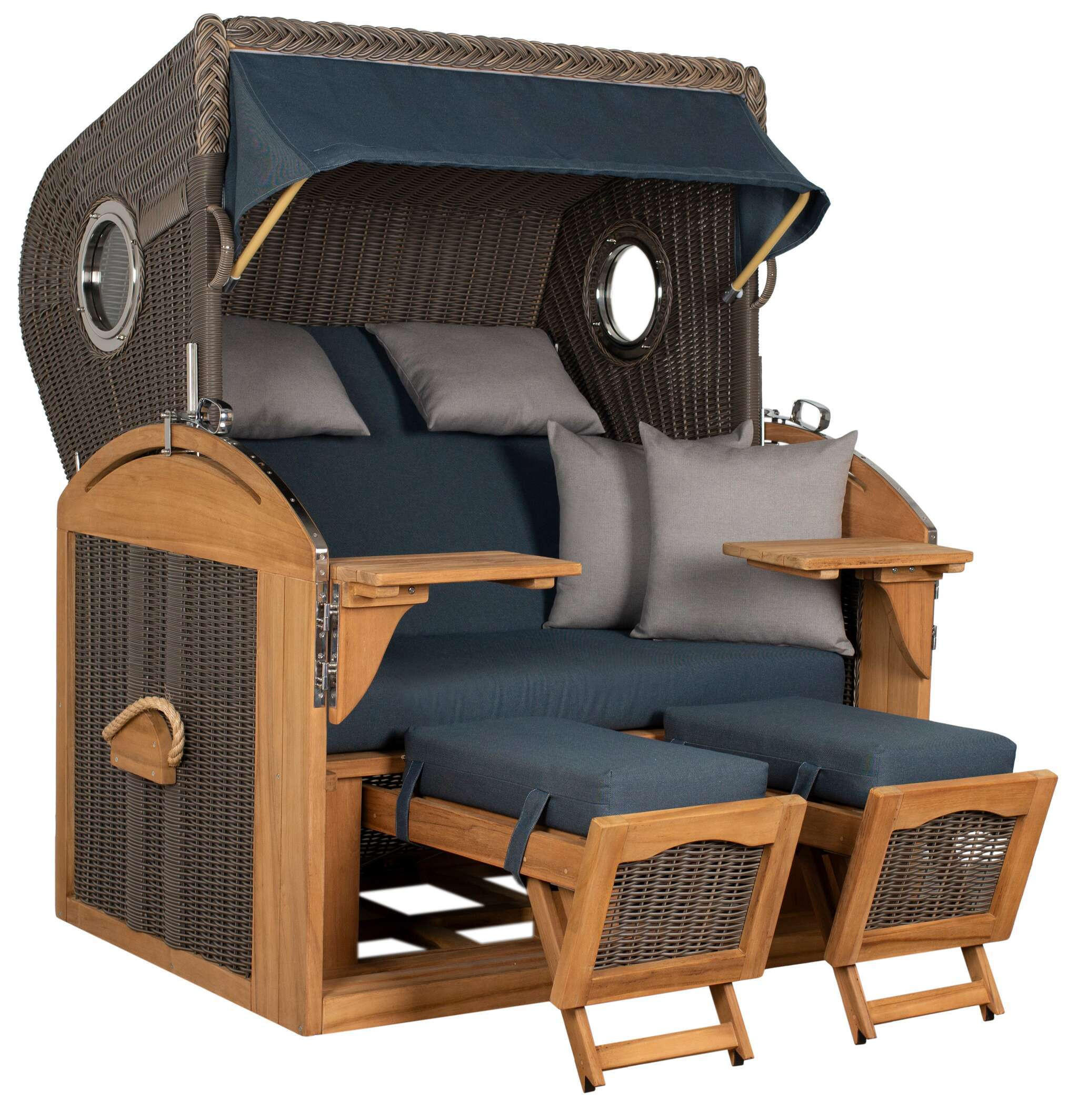 STRANDKORB XL Schillig Bullauge - Blau/Braun, Metall (142/170/95cm) - Mr. Deko