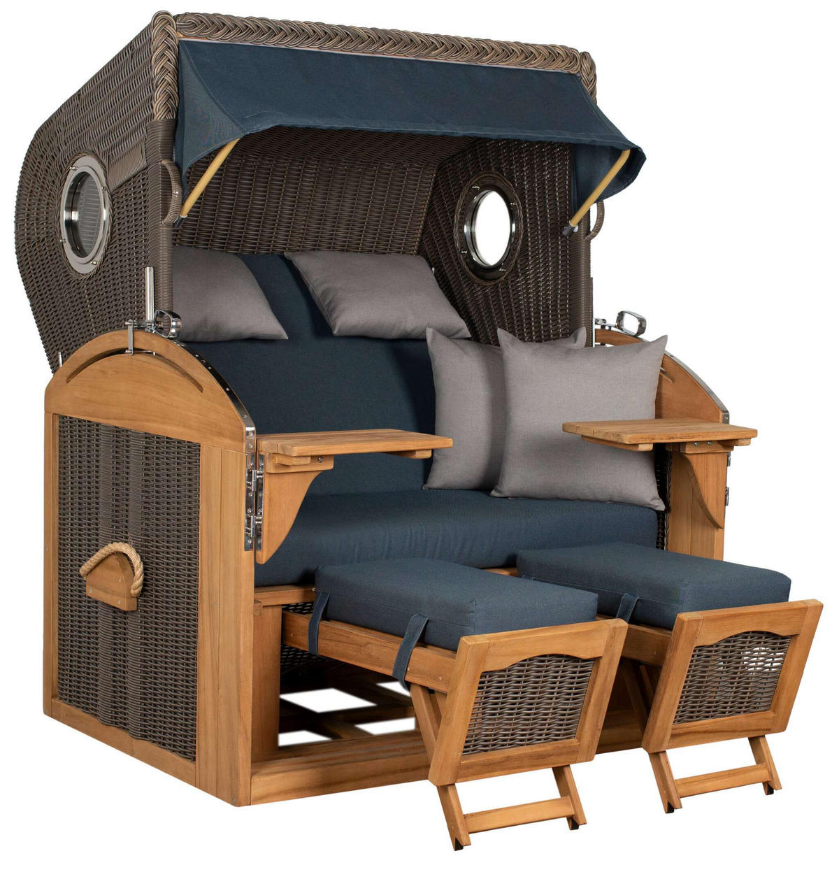 STRANDKORB XL Schillig Bullauge - Blau/Braun, Metall (142/170/95cm) - Mr. Deko