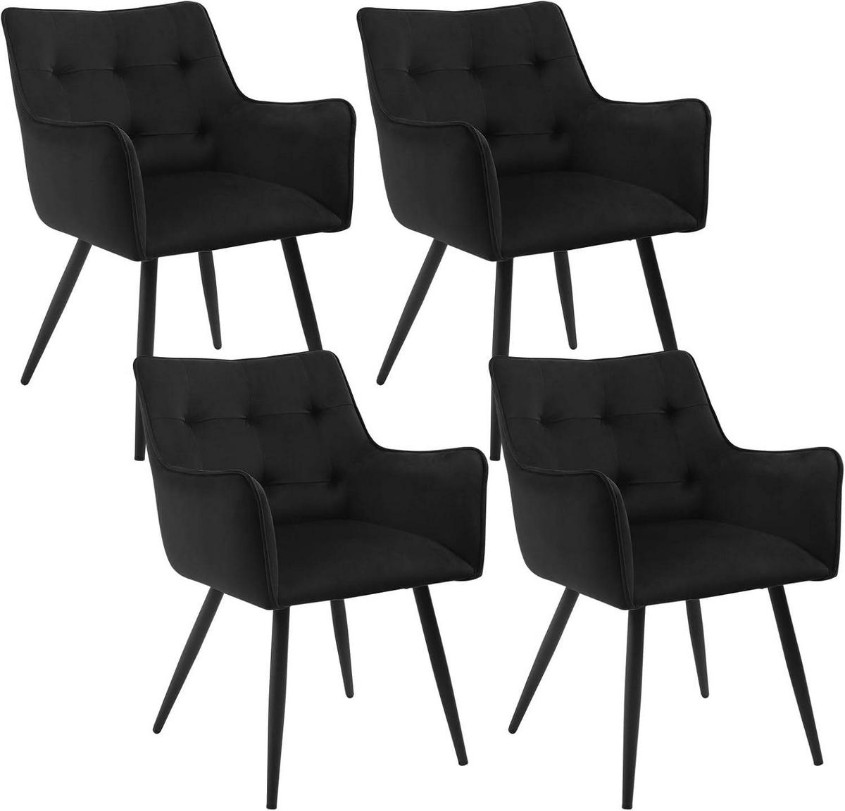 ESSZIMMERSTUHL 4er Set, mit Samtbezug, Schwarz - Schwarz, Textil/Metall (54/80/48cm) - Woltu