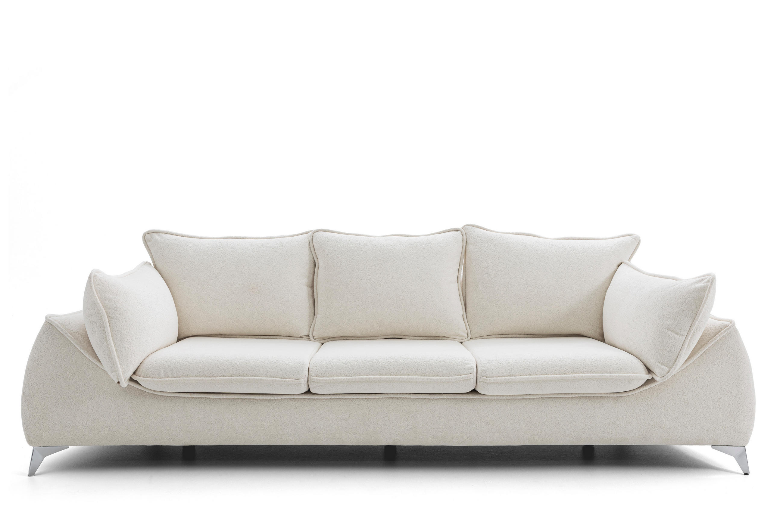 3-SITZER Sofa MELANI 252 cm Velours Creme - Chromfarben/Creme, Holz/Textil (252/90/88cm) - Muffo