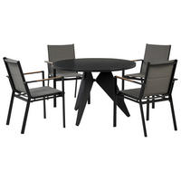 GARTENMÖBEL SET 4-Sitzer Aluminium schwarz/grau Olmetto/Busetto - Hellbraun/Schwarz, Metall - Beliani