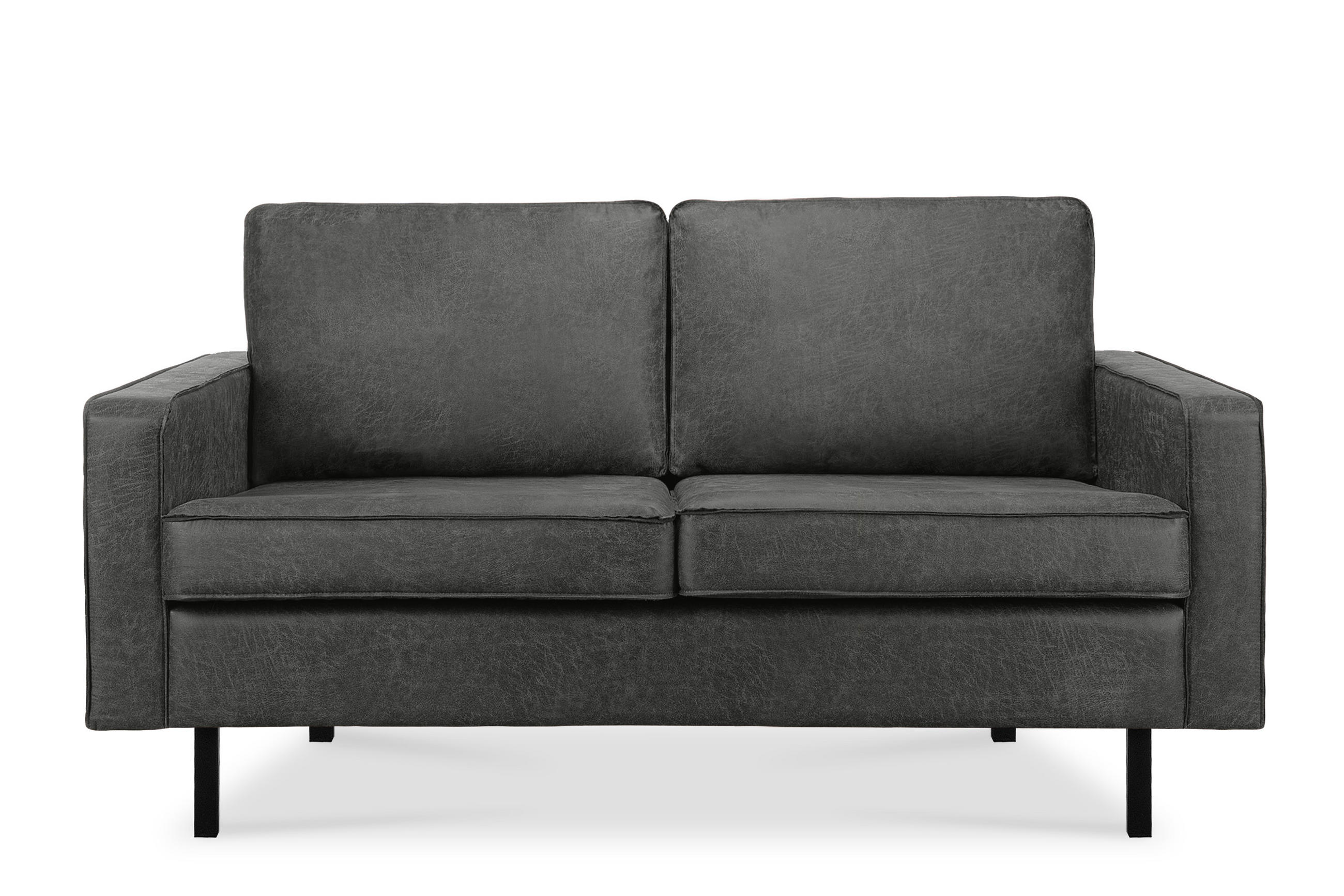 2-SITZER-SOFA INVIA Klassische-Stil mit Armlehnen, Lederoptik-Stoff, dunkelgrau - Dunkelgrau/Schwarz, Textil (164/87/98cm) - KONSIMO®
