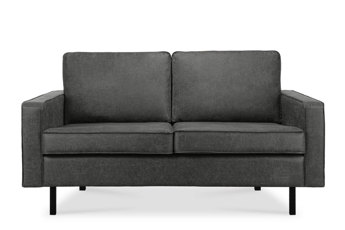 2-SITZER-SOFA INVIA Klassische-Stil mit Armlehnen, Lederoptik-Stoff, dunkelgrau - Dunkelgrau/Schwarz, Textil (164/87/98cm) - KONSIMO®