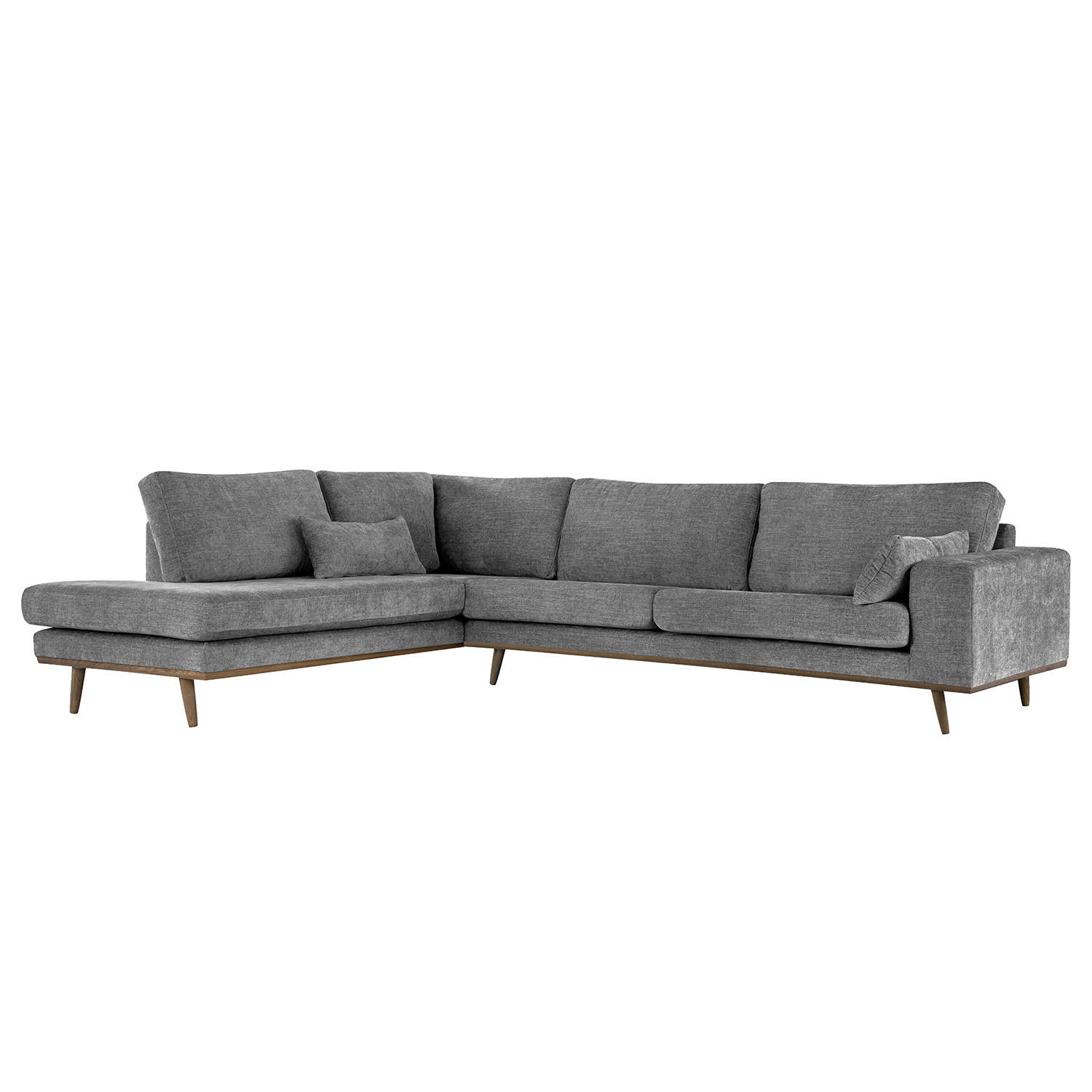 ECKSOFA mit Ottomane - Eichefarben/Dunkelgrau, Eichenholz/Textil (287/219cm) - home24