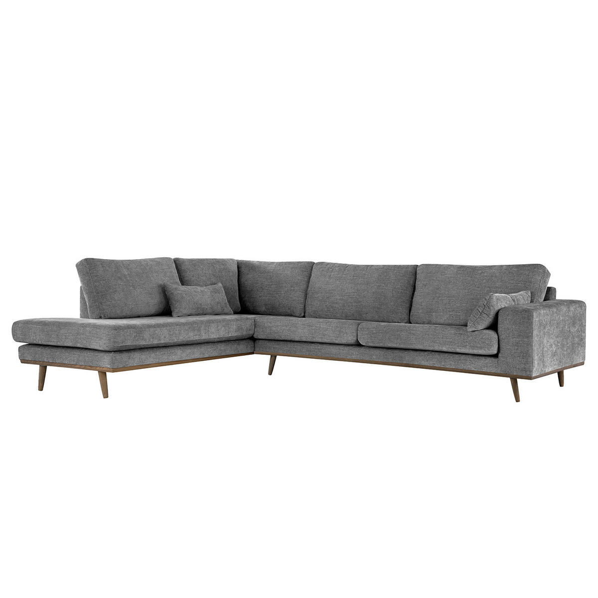 ECKSOFA mit Ottomane - Eichefarben/Dunkelgrau, Eichenholz/Textil (287/219cm) - home24