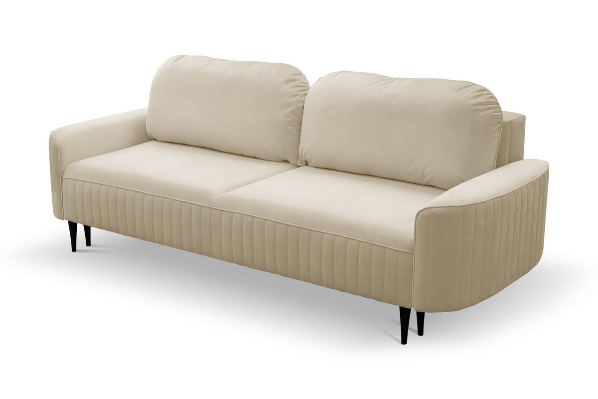 BETTSOFA FILO Beige Velours-Stoff mit Schlaffunktion - Beige, Holz (244/92/102cm) - MASSENO