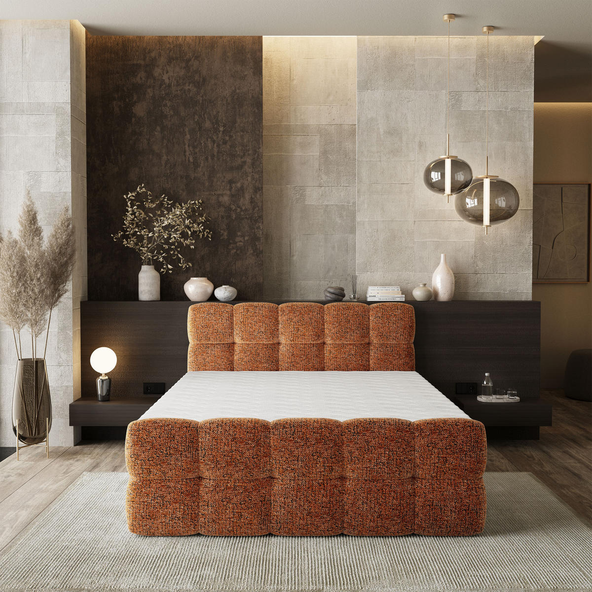 BOXBETT BRUME 180x200 cm mit Matratze und Topper, H2+H3 - Orange - Orange, Holz (180/200cm) - MASSENO