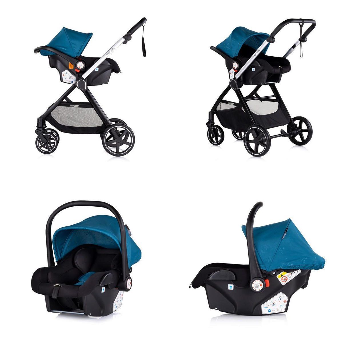 KOMBIKINDERWAGEN Marbella 3 in 1 blau EVA-Material, Aluminium, i-Size, 5-Punkt-Gurt, 3-Punkt-Gurt, Babywanne - Blau, Metall (90/63/108cm) - Chipolino