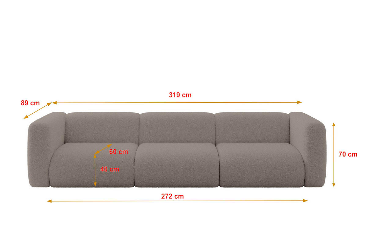 MODULÁRNÍ pohovka MIRA-S2, 3místná, 319 × 89 × 70 cm, hnědá, bouclé - tmavě hnědá/černá, kompozitní dřevo/textil (319/70/89cm) - ALTDECOR