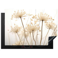 HERDABDECKPLATTE Blumen - Weiß - Sonnenlicht 75x52 cm - Ecru, Kunststoff (75/0.2/52cm) - MuchoWow