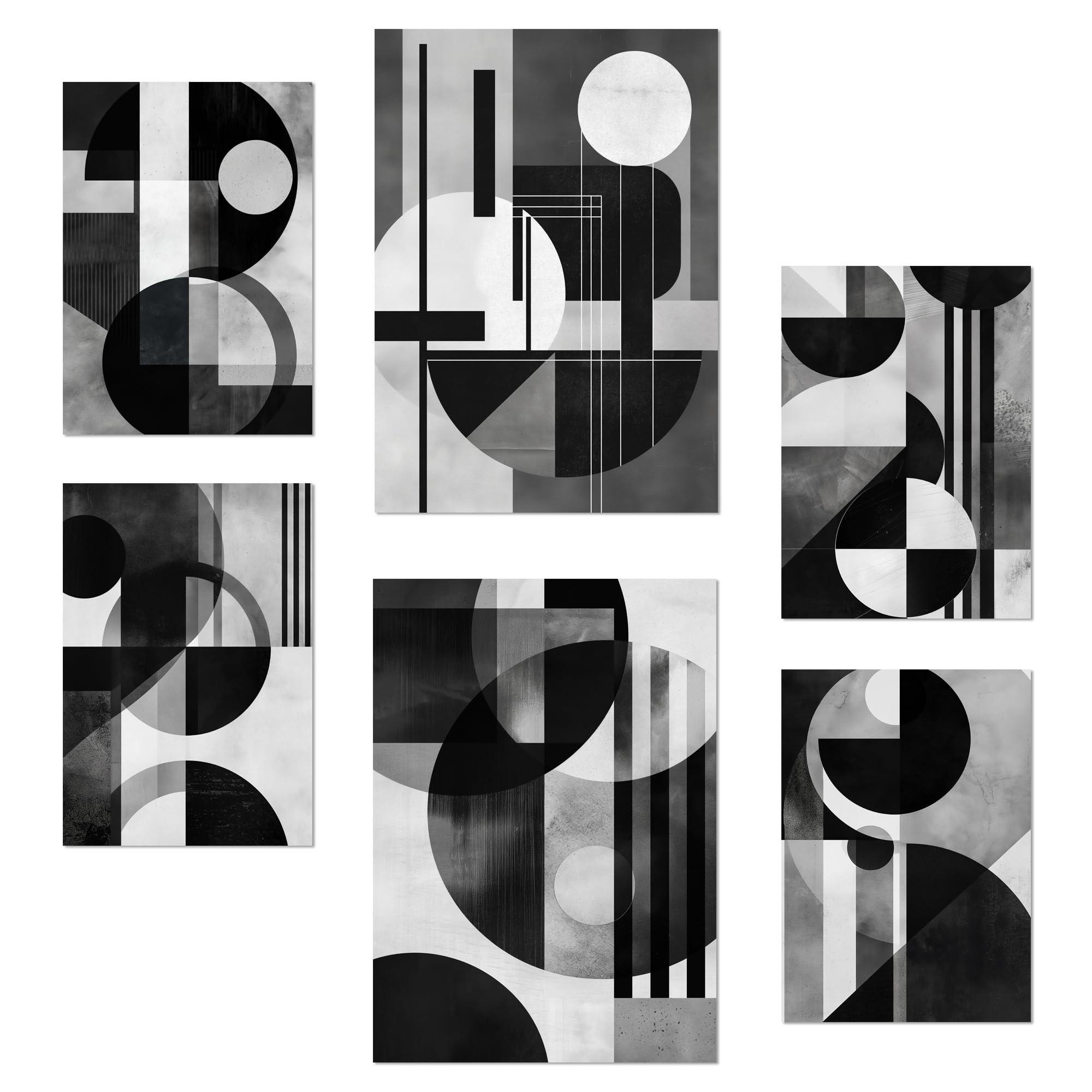 POSTER Set Mit 6 Bauhaus Weiß Schwarz Grau A3 & A4 Rahmenlos - Klar, Papier (29/3cm) - Nacnic