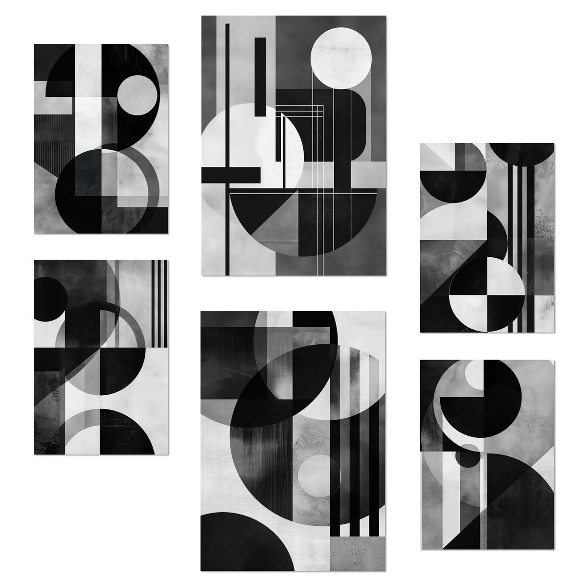 POSTER Set Mit 6 Bauhaus Weiß Schwarz Grau A3 & A4 Rahmenlos - Klar, Papier (29/3cm) - Nacnic