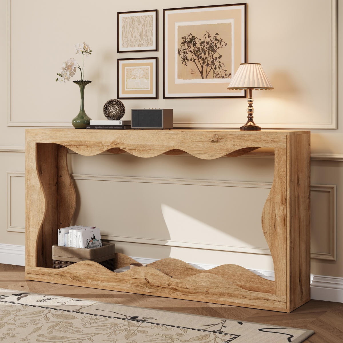 KONSOLENTISCH Wellenkante 2 Ebenen Holz - Naturfarben, Holzwerkstoff (30/160.5/86.5cm) - Fortuna Lai