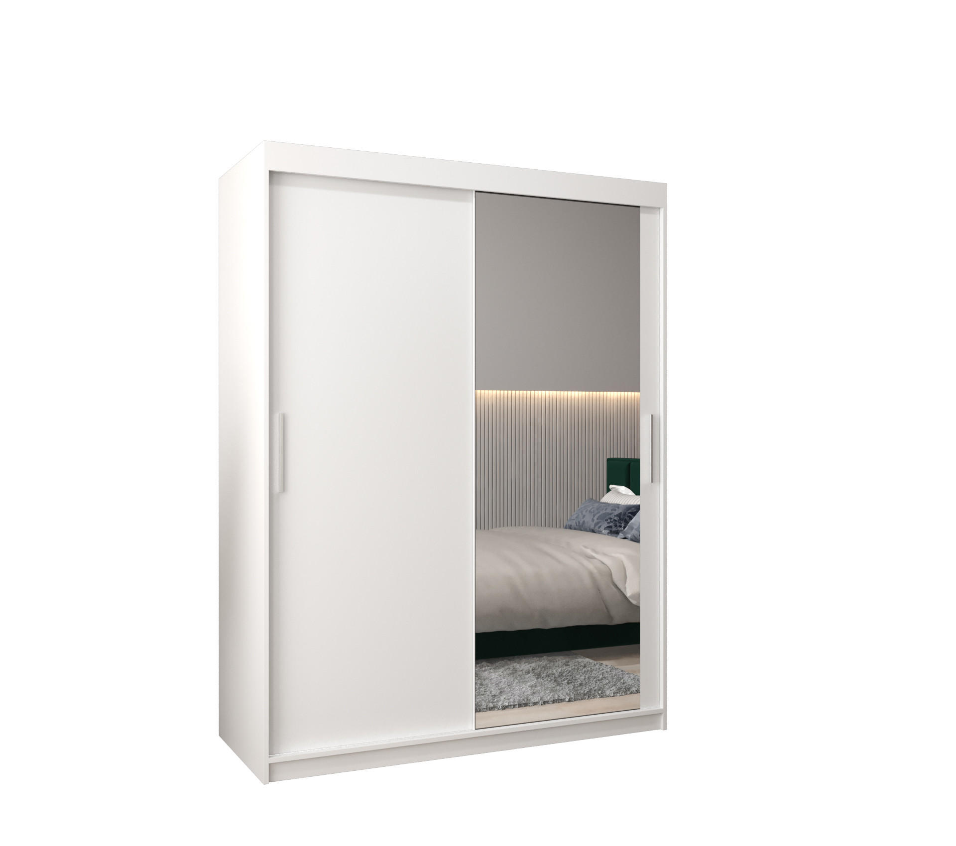 SCHWEBETÜRENSCHRANK 200/150/62 2-türig - Silberfarben/Weiß, Holz/Kunststoff (150/200/62cm) - Abiks Möbel