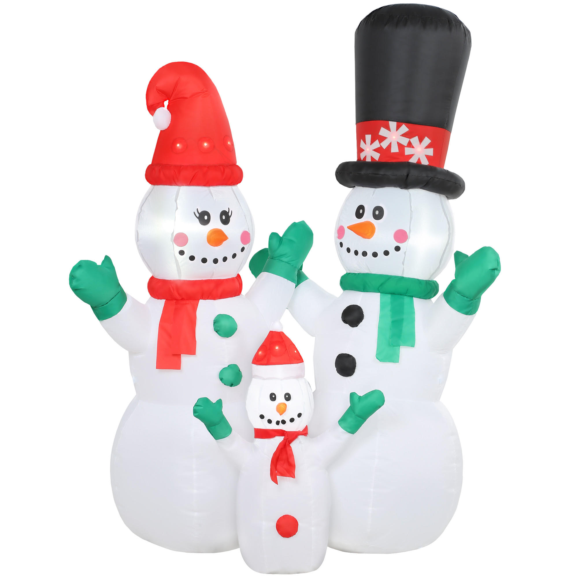 AUFBLASBAR Schneemann Familie, 1,8 m Weihnachtsdeko mit LED-Beleuchtung - Weiß, Textil (80/180/165cm) - Outsunny