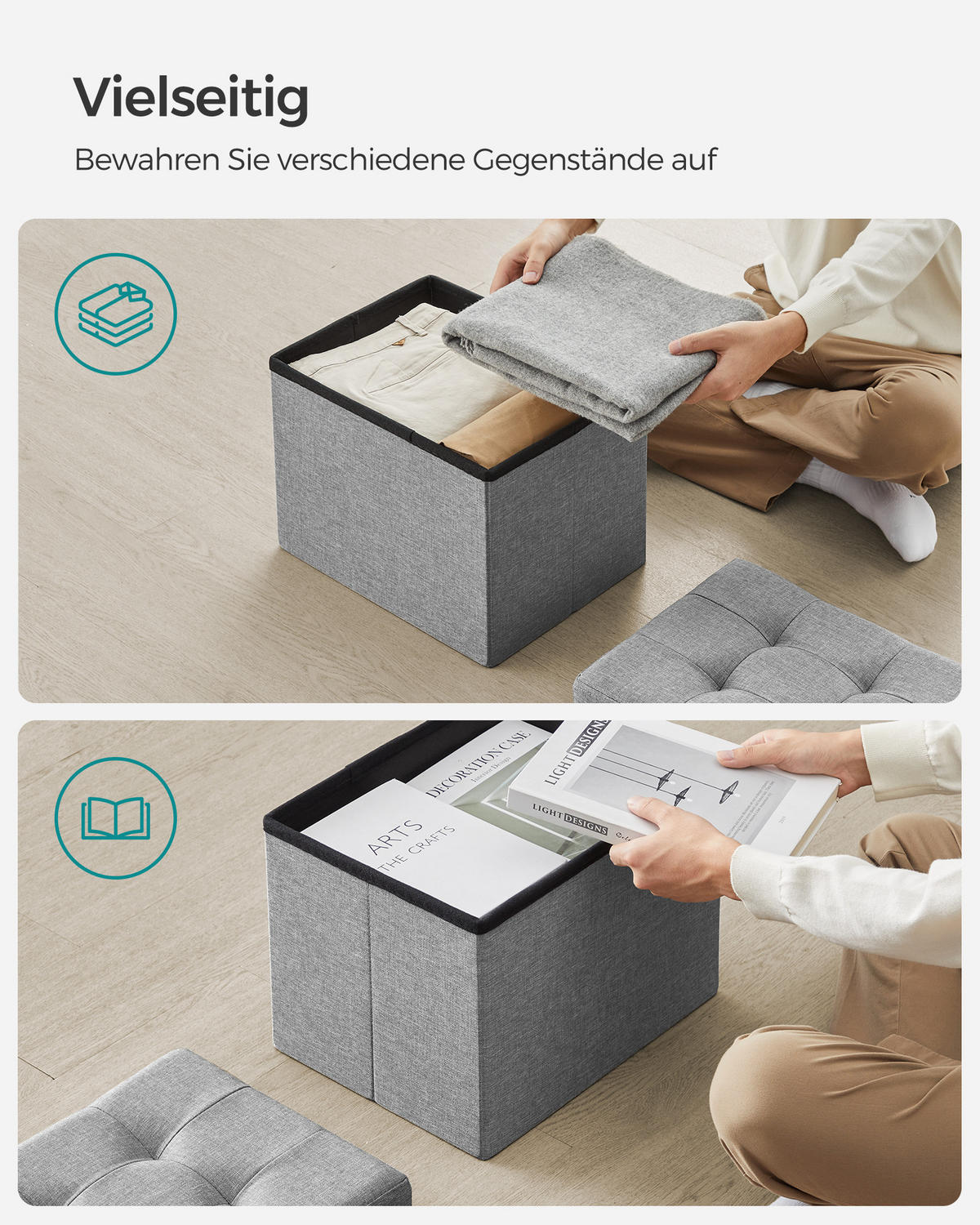 SITZHOCKER Monica - Hellgrau, Textil (32/31/40cm) - SONGMICS