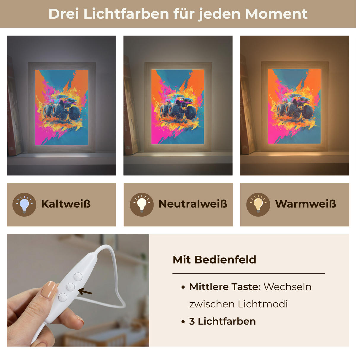 NACHTTISCHLAMPE Monstertruck - Abstrakt - Farbspritzer - Farbenfroh 15x20 cm - Pink, Holzwerkstoff (8/15/20cm)