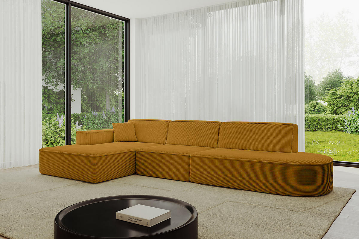 ECKSOFA Ottomane Links IREA-L2-v4 - 318x165x72,5 cm Senfgelb - Currygelb/Gelb, Holzwerkstoff/Textil (318/165cm) - ALTDECOR