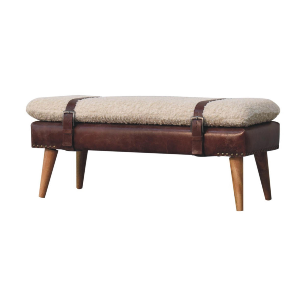 BANK Bouclé, Mahagoni - Braun, Holz (90/40/35cm) - Artisan Furniture