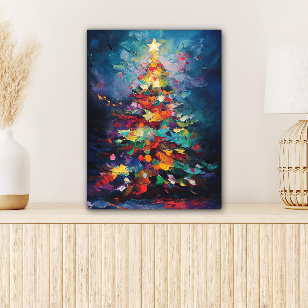 LEINWANDBILD Weihnachtsbaum - Weihnachten - Abstrakt - Farbenfroh Room Decor 30x40 cm - Multicolor, Textil (30/40cm) - MuchoWow