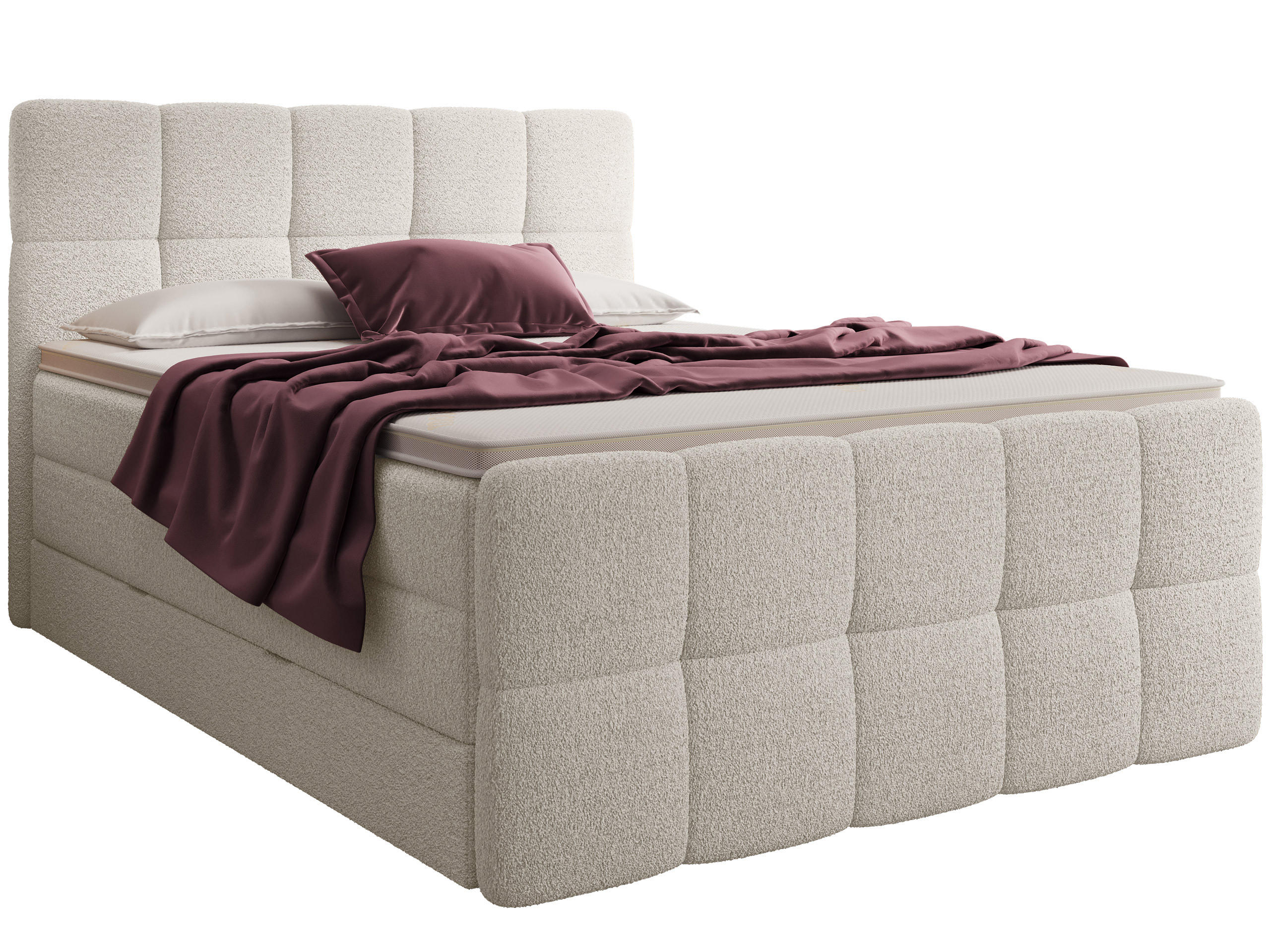 BOXSPRINGBETT Madison 2 creme 200/200 H2/H3 Boucle - Creme, Textil (200/200cm) - wonello