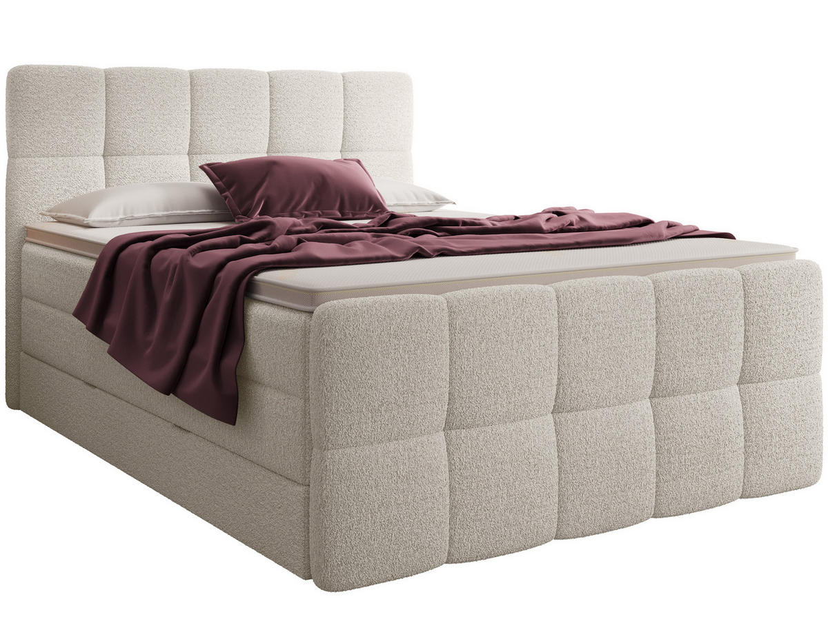 BOXSPRINGBETT Madison 2 creme 200/200 H3/H4 Boucle - Creme, Textil (200/200cm) - wonello