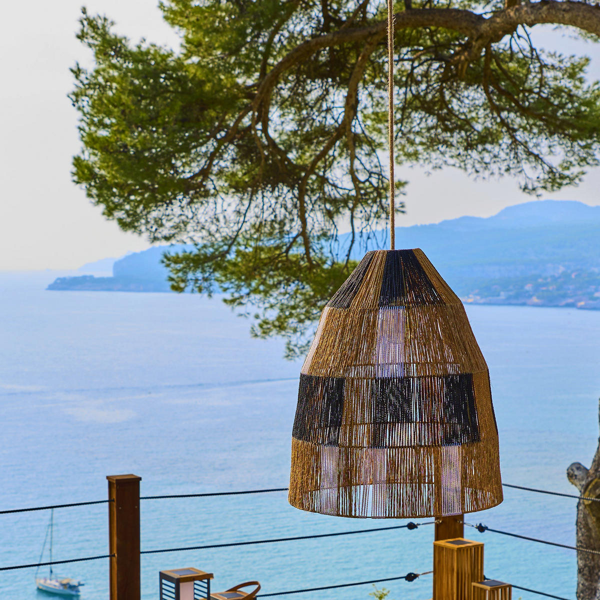 ZAHARA D50CM 5M netzbetriebene Pendelleuchte - Beige, Naturmaterialien (50/50/58cm) - Lumisky