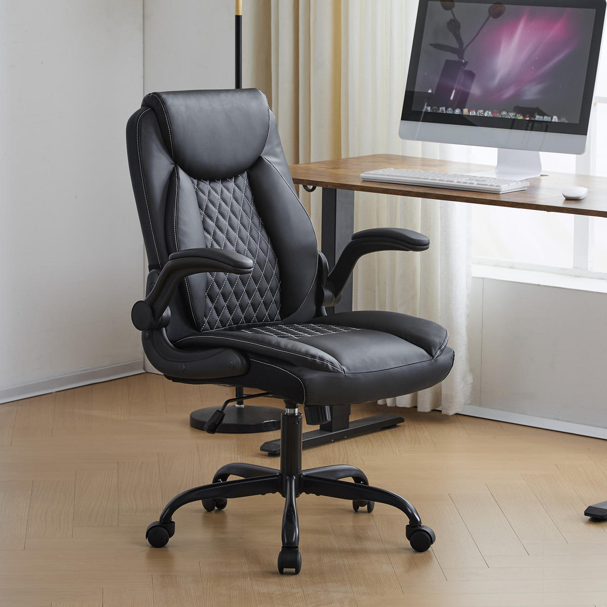 CHEFSESSEL DE-41049 mit Flip-up-Armlehnen und Lendenstütze Schwarz - Schwarz, Metall (64/102/64cm) - ComfortXL