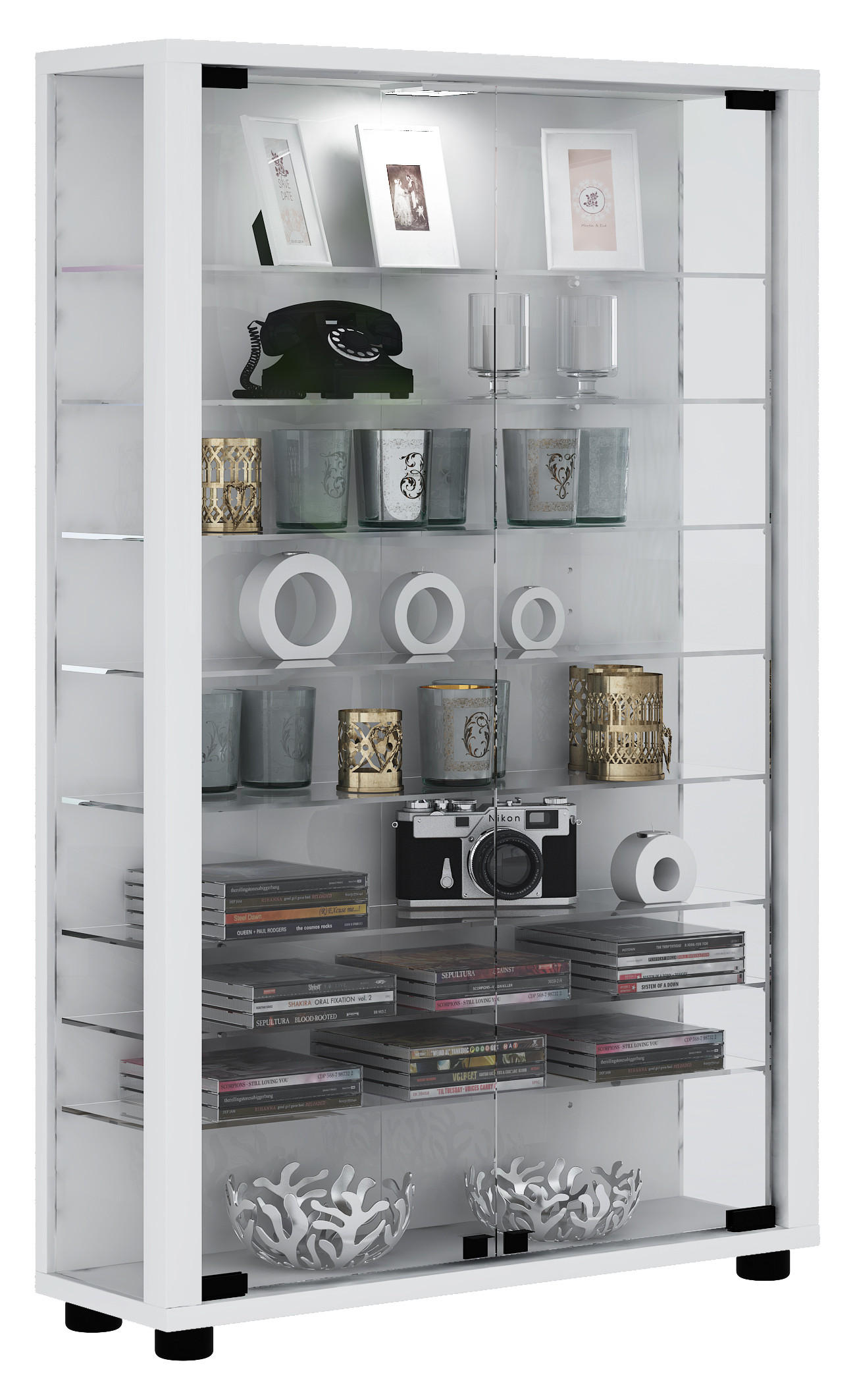 VITRINENSCHRANK Weiß - Weiß, Holzwerkstoff (59/90/18cm) - ebuy24