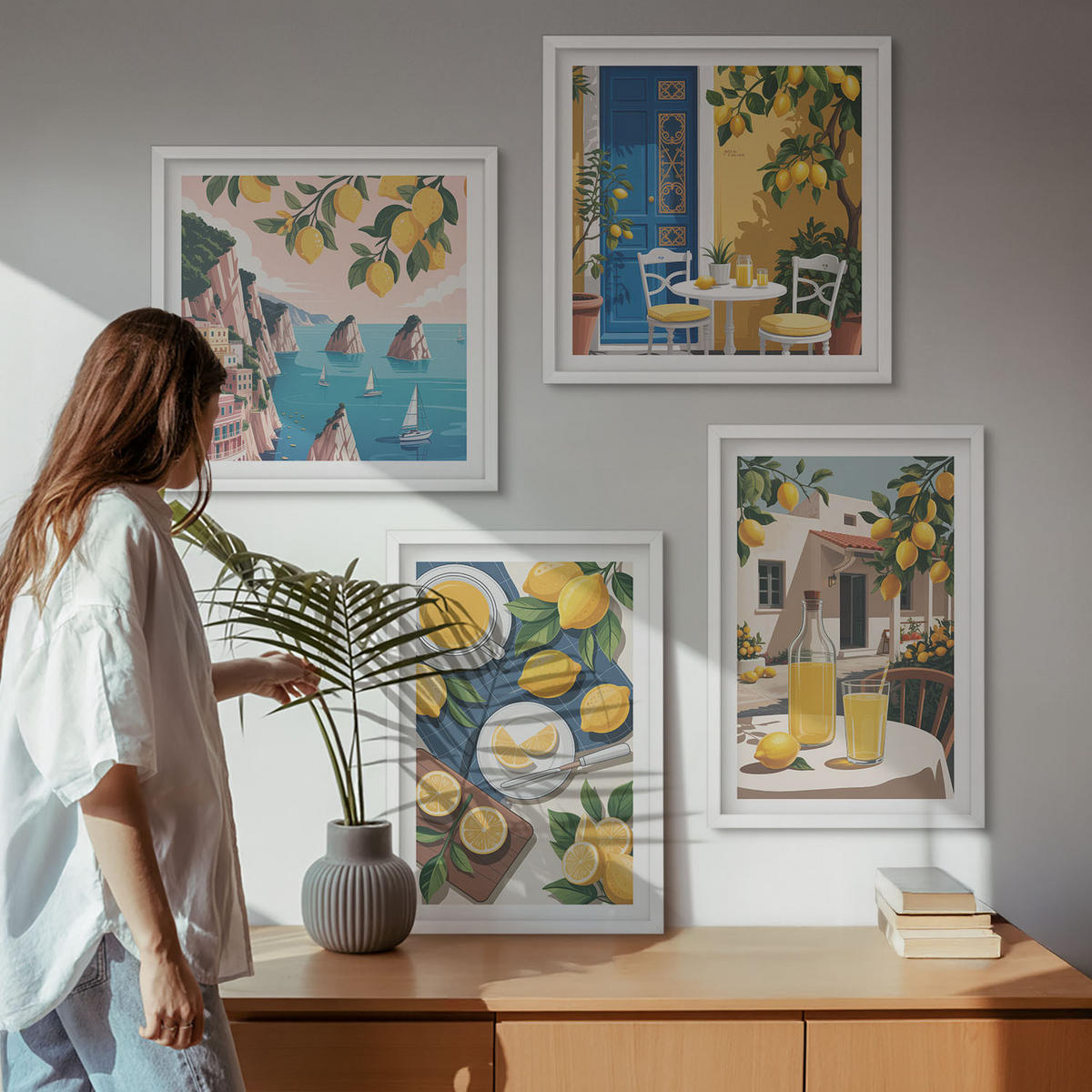 BILDER SET 4er Set - 50x50 cm & 40x60 cm Weißer Rahmen - Patio Sun Limonade - Weiß, Kunststoff (50/50cm) - TULUP