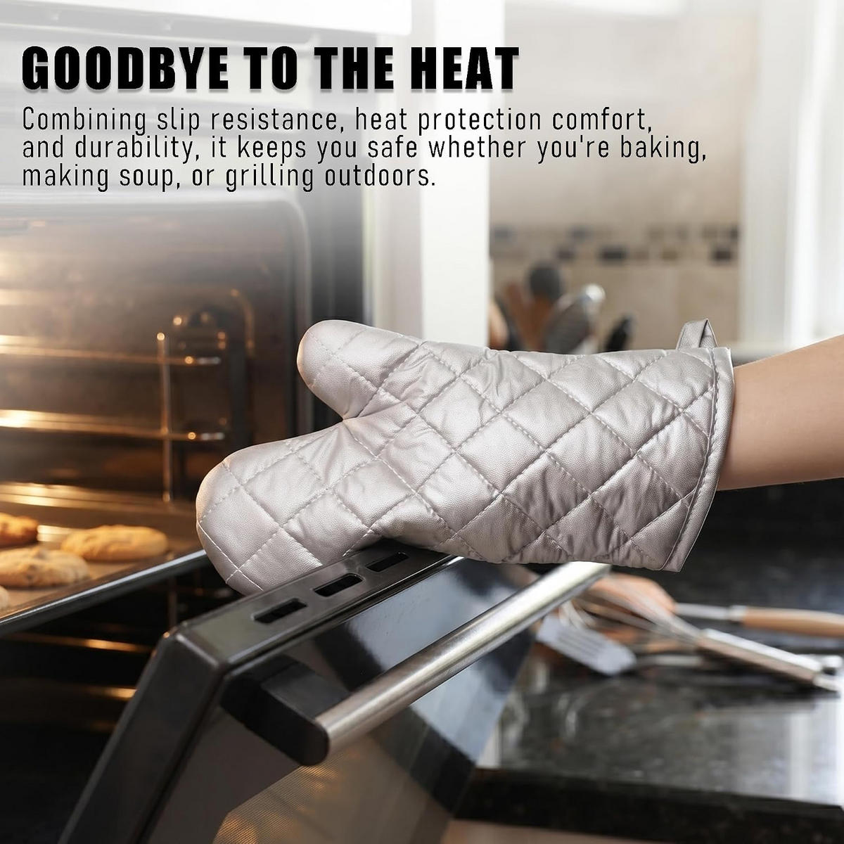 OFENHANDSCHUHE - 30 x 16 cm - Silber - 2 Stück - Silberfarben, Textil (30/16cm)