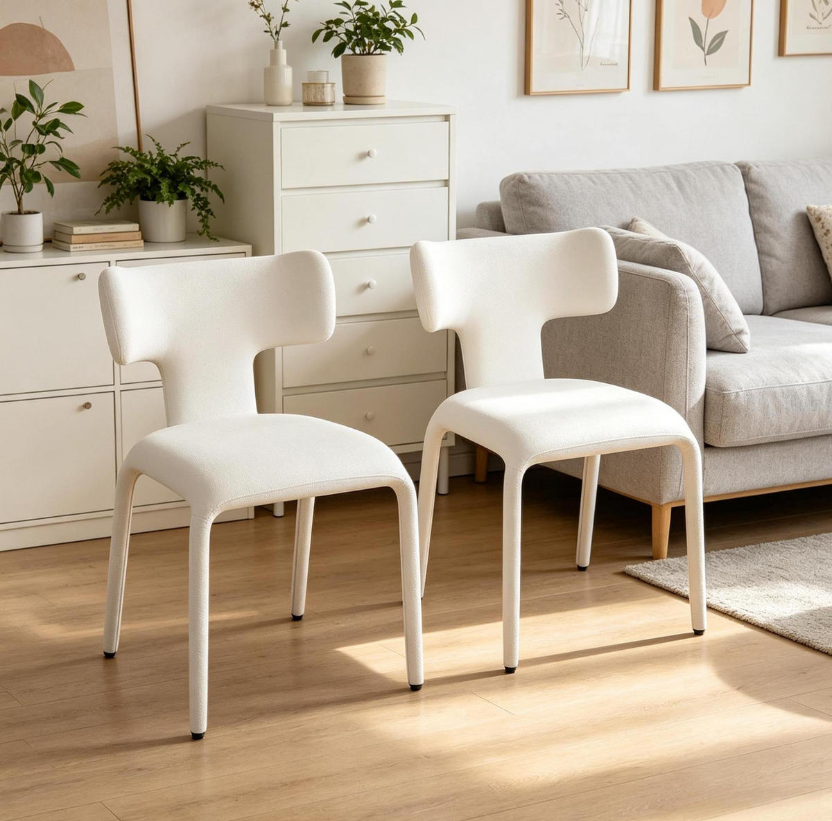 ESSSTUHL mit Rollen 53 x 53 x 78 cm 2er-Set Apricot Cream - Weiß, Metall (53/78/53cm) - Meubliv