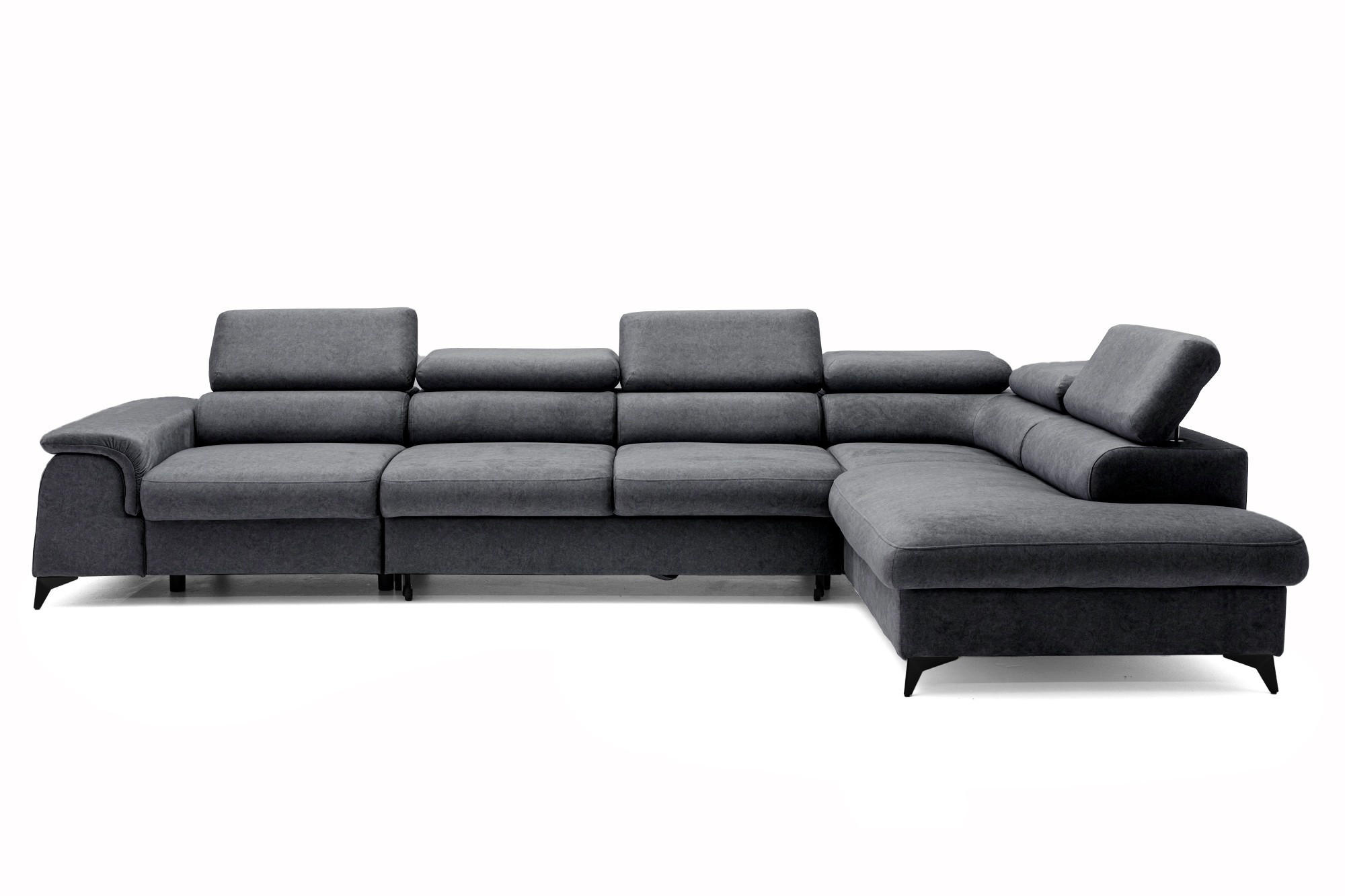 ECKSOFA Plaza Maxi Dunkelgrau mit Schlaffunktion und Bettkasten 6x verstellbare Kopfstützen - Dunkelgrau, Textil (203/350cm) - Muffo