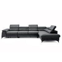 ECKSOFA PLAZA MAXI Rechts mit Schlaffunktion 127x195 Velours Dunkelgrau - Dunkelgrau/Schwarz, Holz/Textil (203/350cm) - Muffo
