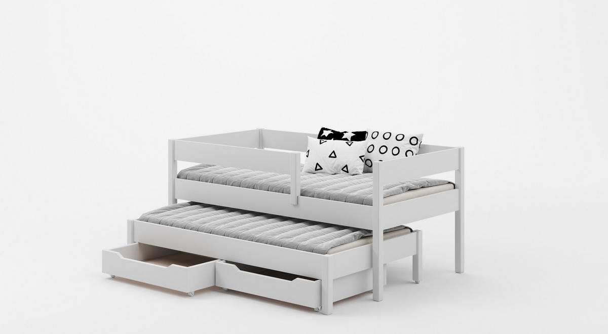 AUSZIEHBETT Junior 160x80 weiß mit Schubladen - Weiß, Holzwerkstoff (80/160cm) - LUKDOM