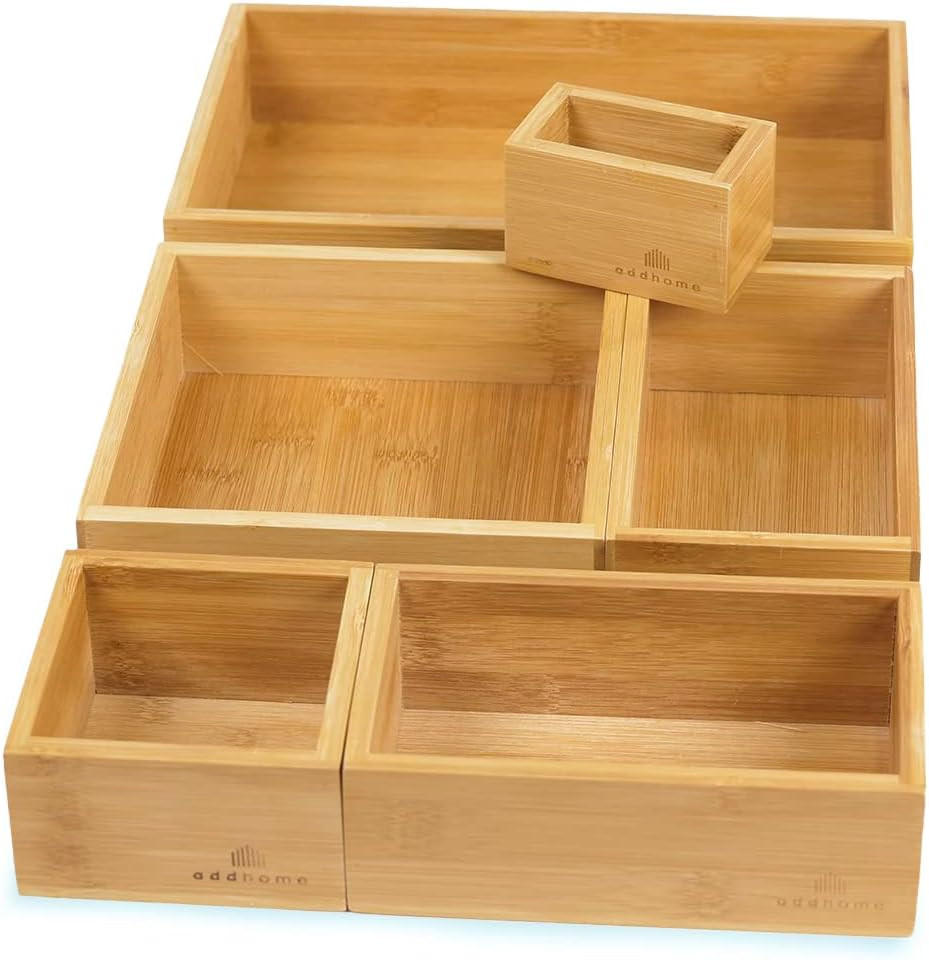 SCHUBLADEN ORGANISATIONSSYSTEM mit 6 Aufbewahrungskisten - Naturfarben, Holz (34/7/27cm) - addhome