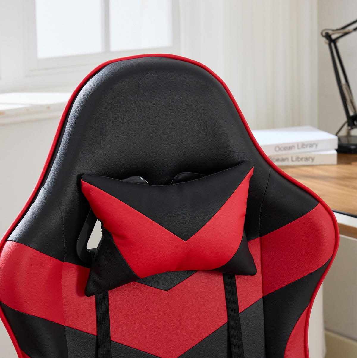 DREHSTUHL B64 / T58 / H116.5-126 cm, Rennsport-Design, gepolstertes PVC-Leder, höhenverstellbar und drehbar, Schwarz/Rot - Rot, Kunststoff (58/116.5/64.5cm) - Redom