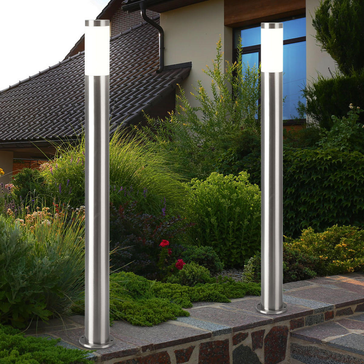 LED WEGELEUCHTE Edelstahl Silber 2er Set - Silberfarben, Metall (7.6/7.6/110cm)