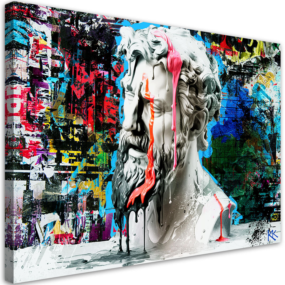 WANDBILD poseidon skulptur graffiti - Multicolor, Textil (60/40cm) - Feeby