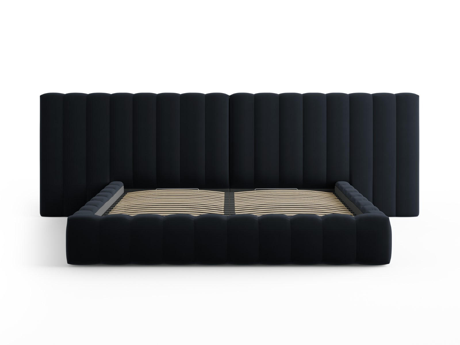 BETT mit Bettkasten und Doppelkopfteil Kelp aus Samt dunkelblau 200x200cm - Dunkelblau, Textil (200/200cm) - Micadoni