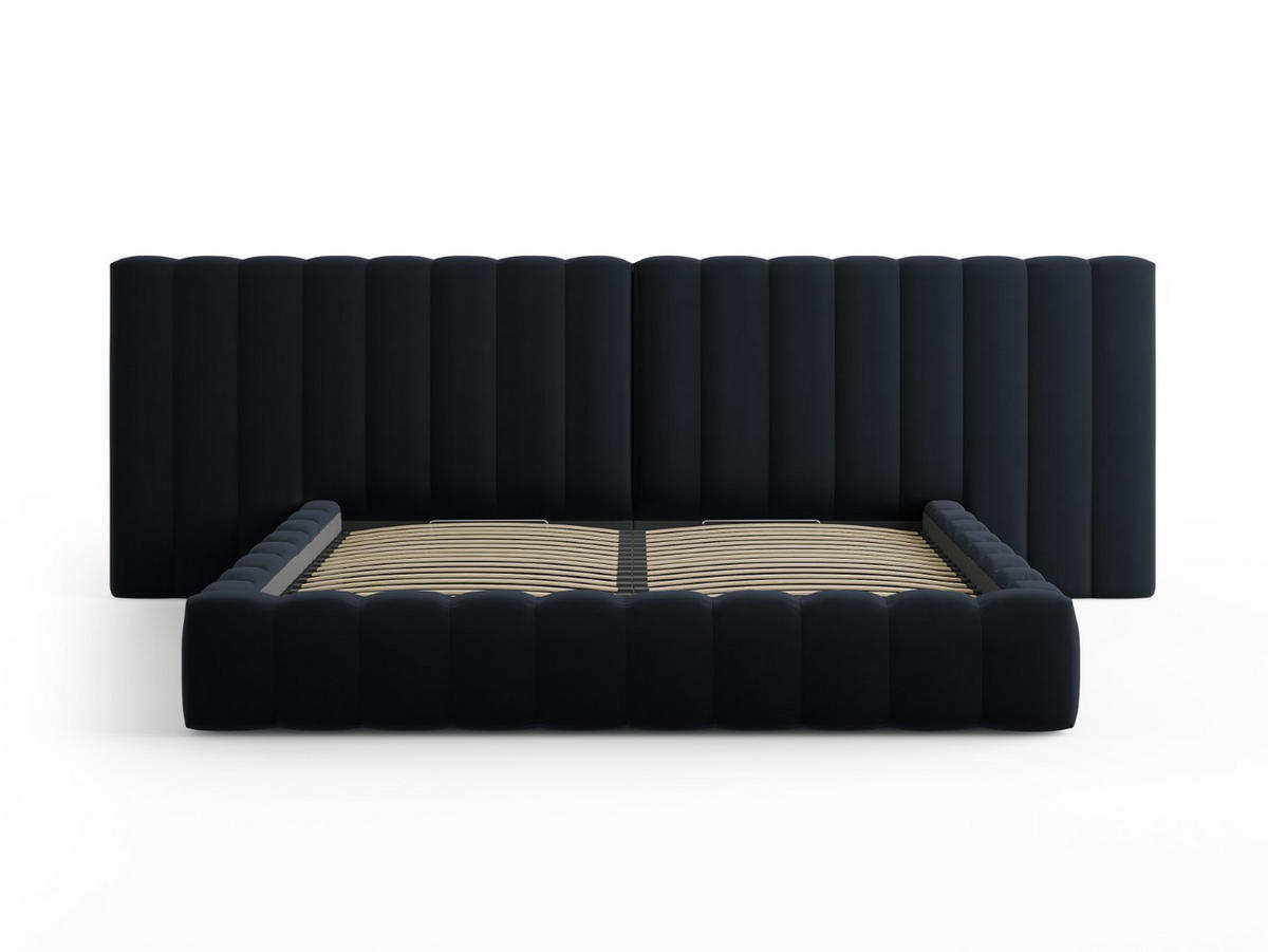BETT mit Bettkasten und Doppelkopfteil Kelp aus Samt dunkelblau 200x200cm - Dunkelblau, Textil (200/200cm) - Micadoni