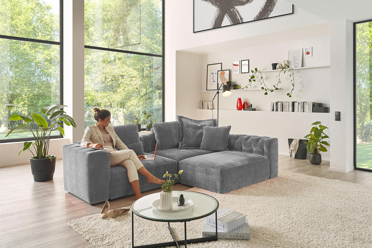 MODULSOFA SEPHI Grau Cord - Schwarz/Grau, Kunststoff/Textil (268/62/191cm) - KAWOLA