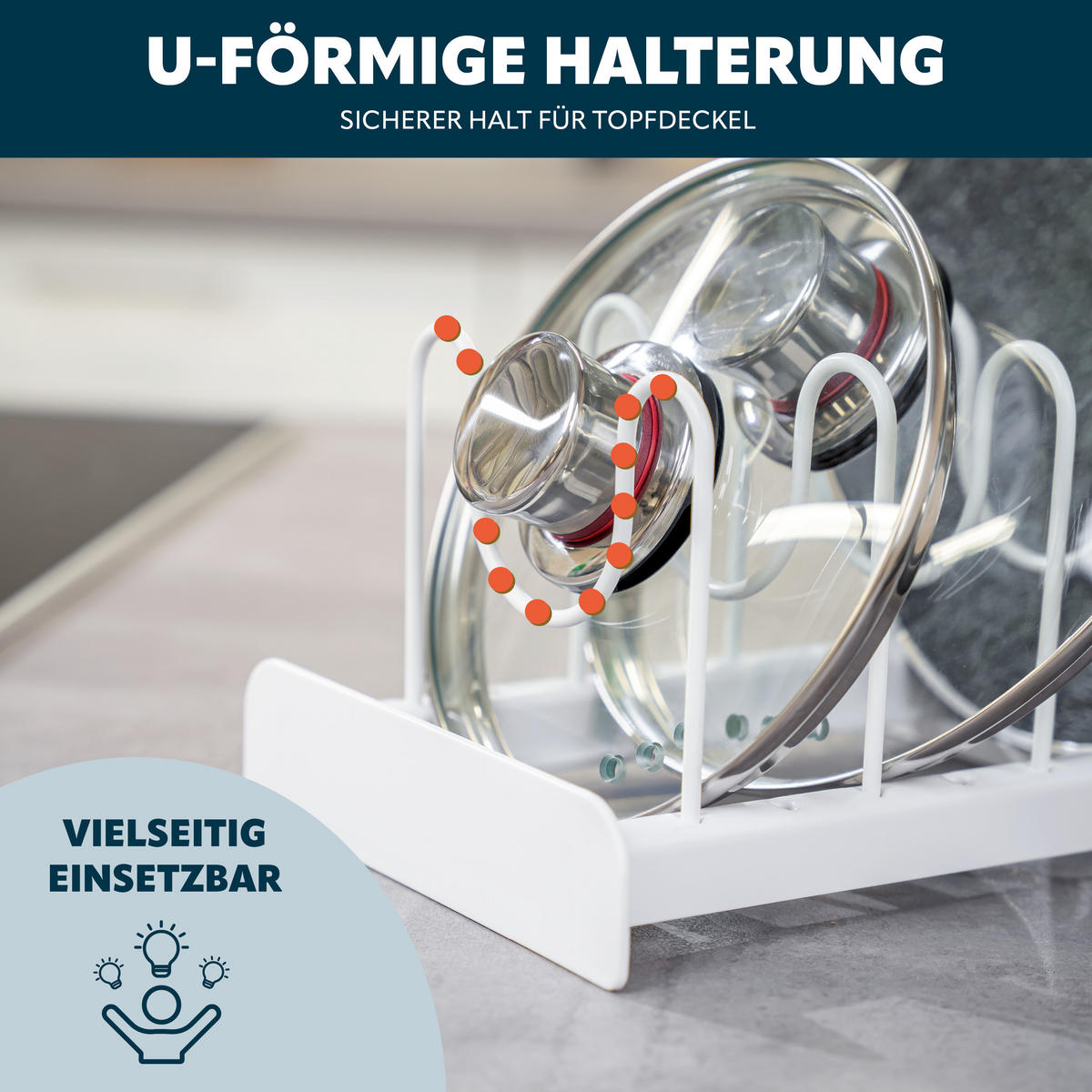 TOPFDECKELHALTER, weiß - Weiß, Kunststoff (17/14/47cm) - eluno